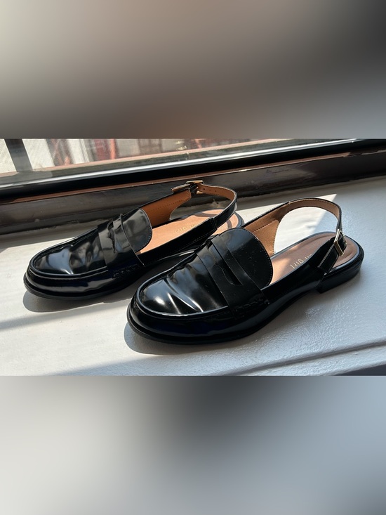 Madden Girl Shoes - Black Patent Leather Slingback Loafers 8.5